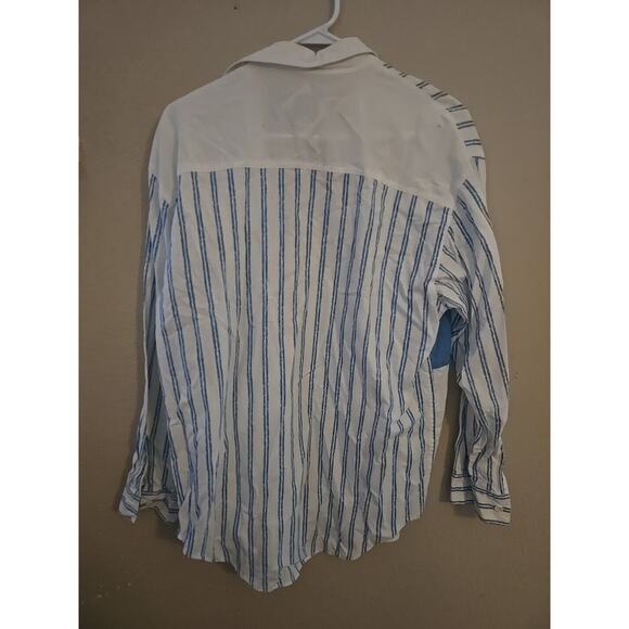 VTG 90's Color Block Striped Pockets Long Sleeve Button Down Shirt Men's Medium - Picture 2 of 6